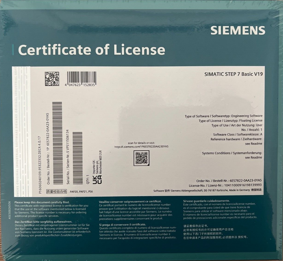 Siemens SIMATIC STEP 7 Basic V19, Floating License Nr. 6ES7822-0AA23-0YA5